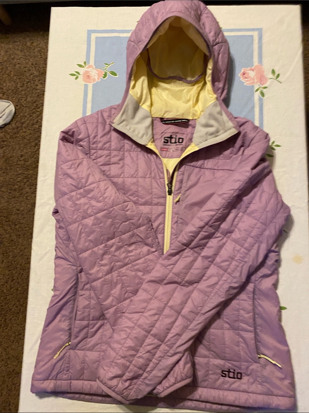 Stio Girls' Quilted Hooded Jacket - Lavender with Yellow Lining